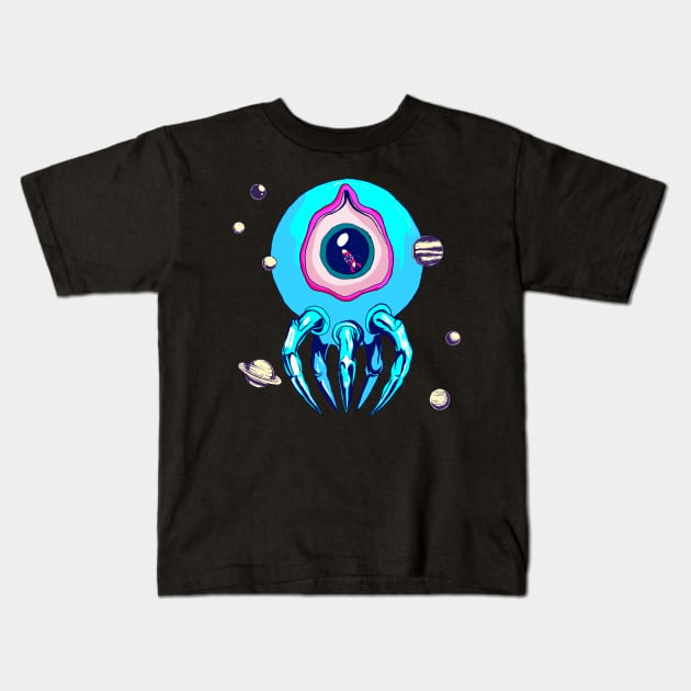 Exploring the Cosmos with an Alien Astronaut Kids T-Shirt by Juroartstore